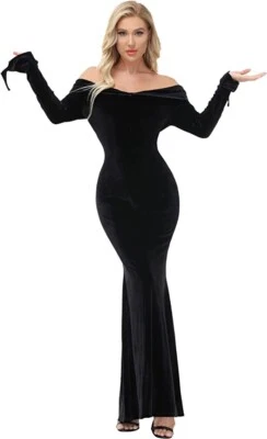 Vestido de fiesta negro pequeño YAOHUOLE Addams Family fuera del hombro Foto 1 de 4