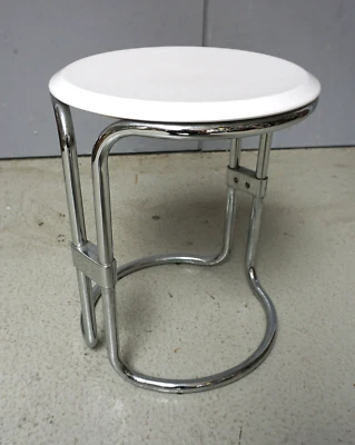 Vintage Keuco Hocker Sitzhocker Schemel 70er Chrom Kunststoff weiß (F024-936) - Bild 1 von 4