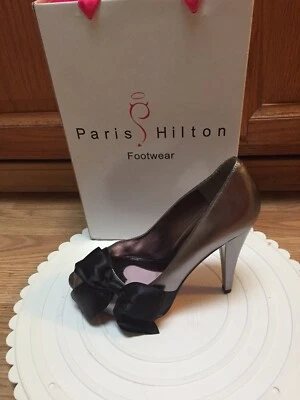 Women's Paris Hilton Patent Leather Peep Toe Color Pewter Met Heels Size 7 M - Image 1 of 4