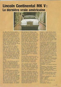 Ensayo Artículo Prensa Reportaje Lincoln Continental Mk V Annee 1982 6 Páginas - Imagen 1 de 1