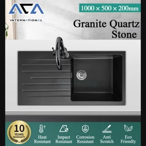 1000x500mm Black Single Bowl Granite Stone Drainboard Kitchen Sink High Hardness - Picture 1 of 6