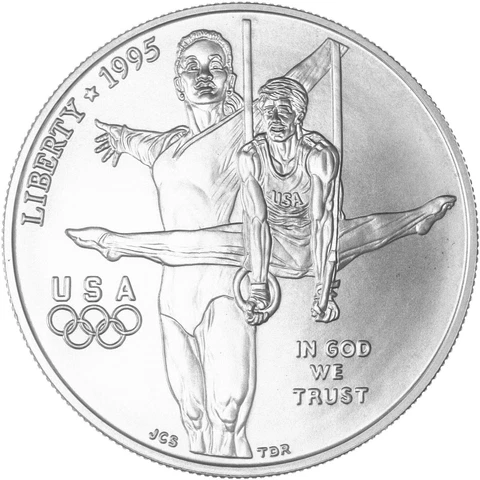1995 D Atlanta Olympics Gymnast BU Commemorative 90% Silver Dollar Coin Cover