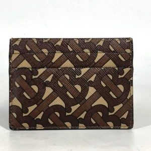 BURBERRY TB logo Business Card Holder Pass Case Card Case Leather Brown - Picture 1 of 11
