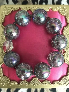Luly Lu "Electric" Oil Slick Lucite Grey Ball Bead Swarovski Crystal Bracelet - Picture 1 of 7