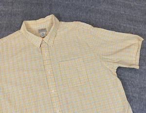 LL Bean Shirt Mens Seersucker Button Up XXLT Short Sleeve Yellow Casual Career - Picture 1 of 8