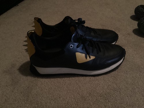 SCARPE DA GINNASTICA A PUNTA FENDI BUGS PELLE MONSTER EYES TAGLIA UK 11 US 12