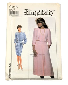 Simplicity Pattern #9015 Gr.14 Misses' Dress Copyright 1989 UNCUT Vintage - Bild 1 von 2