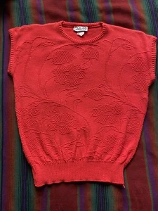 Camicetta vintage in maglia di corallo floreale ghirlanda. Senza maniche. USA. Policotone. X-Large. Usato in ottime condizioni - Foto 1 di 11