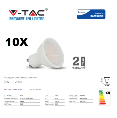 LED GU10 5W Spotlight 400Lm Cool White 10pcs/pack by V-TAC - Image 1 of 4