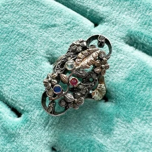 Antiker Ring Giardinetti Stil 18K Gold Französischer Blumenstrauß - Bild 1 von 9