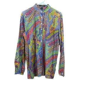 Blusa Lauren Ralph Lauren Popover Talla L Cachemira Manga Larga Pintuck Vibrante - Imagen 1 de 4