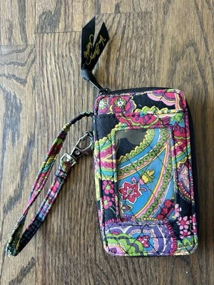 Vera Bradley Parisian Paisley Full Zip Wristlet Mini Wallet ID Holder Black Pink - Image 1 of 4