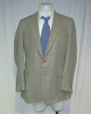 Paul Stuart Silk Blend Dark Cream Plaid Woven in Scotland Two Button Blazer 43L - Image 1 of 4