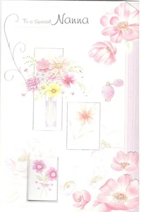 Geburtstagskarte Nanna groß Blumenmuster schöner Vers 15 x 23 cm Cut Out Design. - Bild 1 von 2