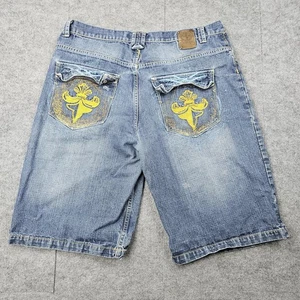 Vintage Jinzu Denim Shorts Mens 40 Embroidered Y2K Baggy Jorts Flap Pocket 90s - Picture 1 of 8