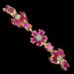 925 Sterling Silver Bracelet Oval Ruby 6x4mm Emerald Gemstone Jewelry 7.5 Inches - Picture 1 of 13