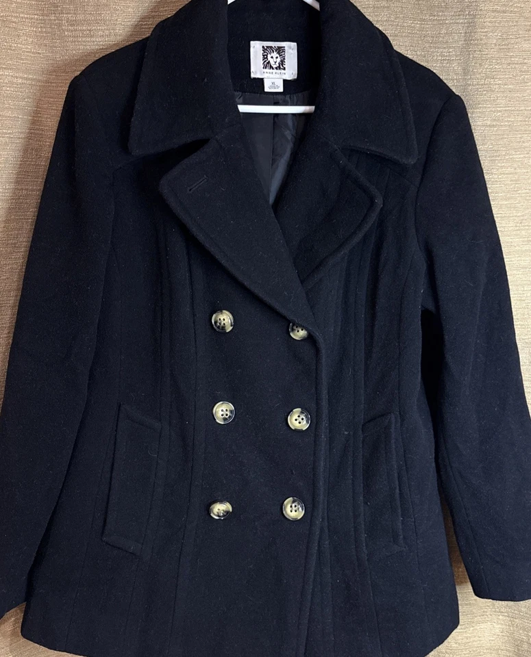 Anne Klein Womens Black Wool Pea Coat Double-Breasted Fully Lined Size XL - Image 1 of 4