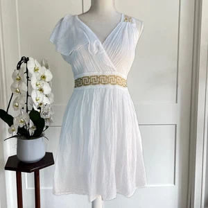 Greecian White Gold Cotton Gauze Swim Cover Up - Picture 1 of 6