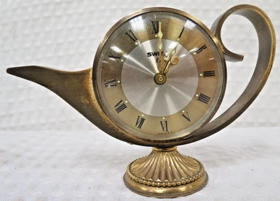 Vintage Swiza 8 Swiss Made Brass Genie Lamp Desk Alarm Clock - Tested & Working - Image 1 of 4