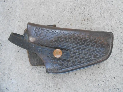 Funda de cuero vintage derecha negra tejido de canasta para revólver de 4 pulgadas .38 o .357 Foto 1 de 4