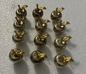 12 Silver Plated Apple Place Card Holders w Gold Tone Leaf & Stem Heavy - Picture 1 of 4