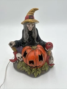 Vintage Scioto Keramik Form 1979 Halloween Hexe auf Jack O' Laterne Kürbis Lampe - Bild 1 von 24