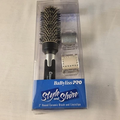 New Babyliss Pro 2" Round Ceramic Hair Brush Style & Shine and 2 Linziclips 2012 - Image 1 of 3