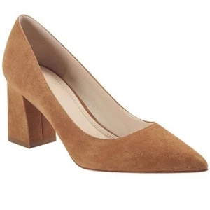 Marc Fisher Camel Light Brown Suede Pointed Toe Pumps Block Heels Shoes 7 - Picture 1 of 6