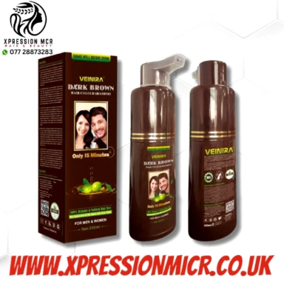 VEINIRA Dark Brown Hair Colour Shampoo Men and Women - 200ml UK Sellers