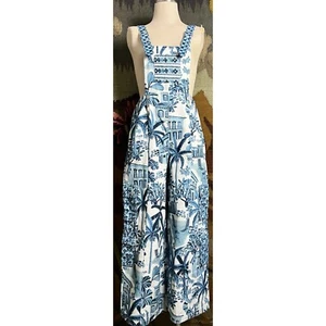 Anthropologie Farm Rio Whimsical Beach Blue White Denim Overalls S - Picture 1 of 20