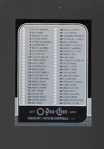 2011-12  Checklist,  O-Pee-Chee, Black Rainbow, Numbered 019/100