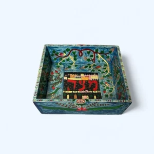 Shalom House Fine Judaica Hand Painted Blue Wooden Box/TrayTorah Jerusalem & Box - Picture 1 of 11