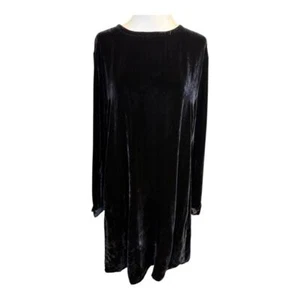 NEW Eileen Fisher Women’s Black XS Velvet Crew Neck Dress With Pockets NWOT - Picture 1 of 7