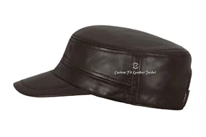 New Gatsby Unisex Dark Brown Castro Cap High Quality Genuine Leather Beret Hat - Picture 1 of 3