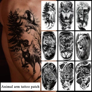 Women Men Temporary Tattoos Fake Sticker Waterproof Tiger Lion Wolf Leg Arm Art - Foto 1 di 78