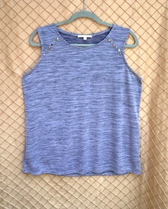 Linda Matthews Size L Women’ Blue Heather Boat neck Sleeveless Knit Top - Picture 1 of 2