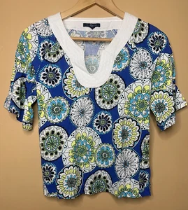 Tommy Hilfiger Women Size Small Blouse V Neck Geometric Multicolor Short Sleeve - Picture 1 of 12