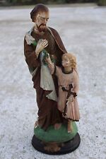 Antique Large Statuette Figurine Saint Joseph Infant Jesus Plaster #326