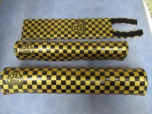 SE Bikes Checkerboard Black / Gold BMX 3 Piece Pad Set - New - Picture 1 of 10