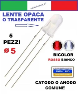 diodo led bicolore rosso/bianco 3pin catodo/anodo ø5mm lente opaca o trasparente - Foto 1 di 15