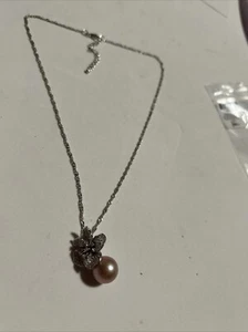 Natural Freshwater Pearl Flower Pendant Necklace  Sterling Silver - Picture 1 of 13