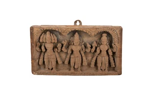 Eine Antike Holztafel Hinduistische Dreifaltigkeit Brahma Shiva Vishnu Südindien - Bild 1 von 8