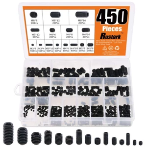 450Pcs M3/M4/M5/M6/M8 Allen Head Socket Hex Grub Screw Set Assortment Kit with I - Picture 1 of 7