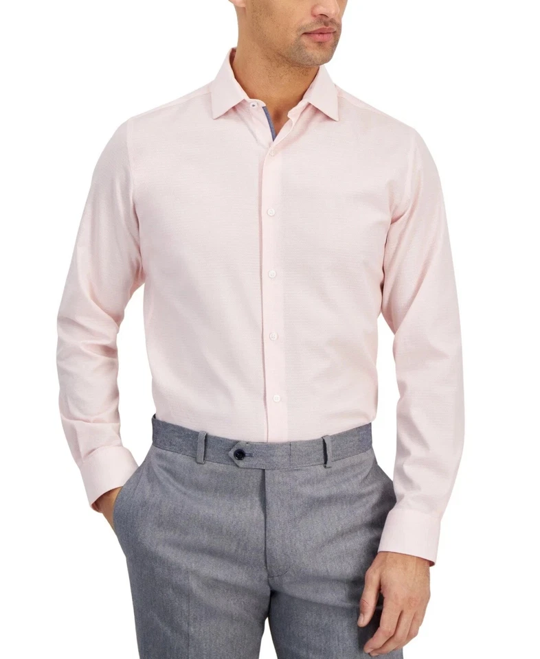 Camisa de vestir Bar III para hombre ajustada grande 16-16,5 manga larga rosa mezcla de algodón Foto 1 de 1