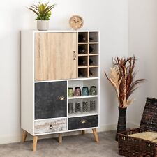 Nordic Wine Cabinet in White and Distressed Finish Bottle Storage