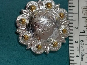 1.5"  Bright Silver Round Pico Berry  Concho with brass gold dots - Picture 1 of 4