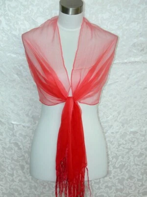 Nuevo Mantón Bufanda Oblongo 100% Seda Crescendo Coral Naranja Foto 1 de 4