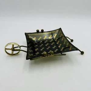 Eames Era Mid Century Modern Wheel Barrow Ashtray Metal & Glass Black Gold MCM - Picture 1 of 9