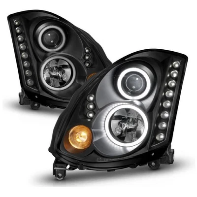 Anzo 121363 Black Projector Headlights Halogen Bulbs for 03-07 Infiniti G35 2DR - Image 1 of 4