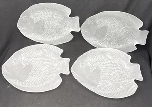 ARCOROC FRANCE - Frosted Glass Fish Platter Plates Grouper VTG SET OF FOUR! - Picture 1 of 16